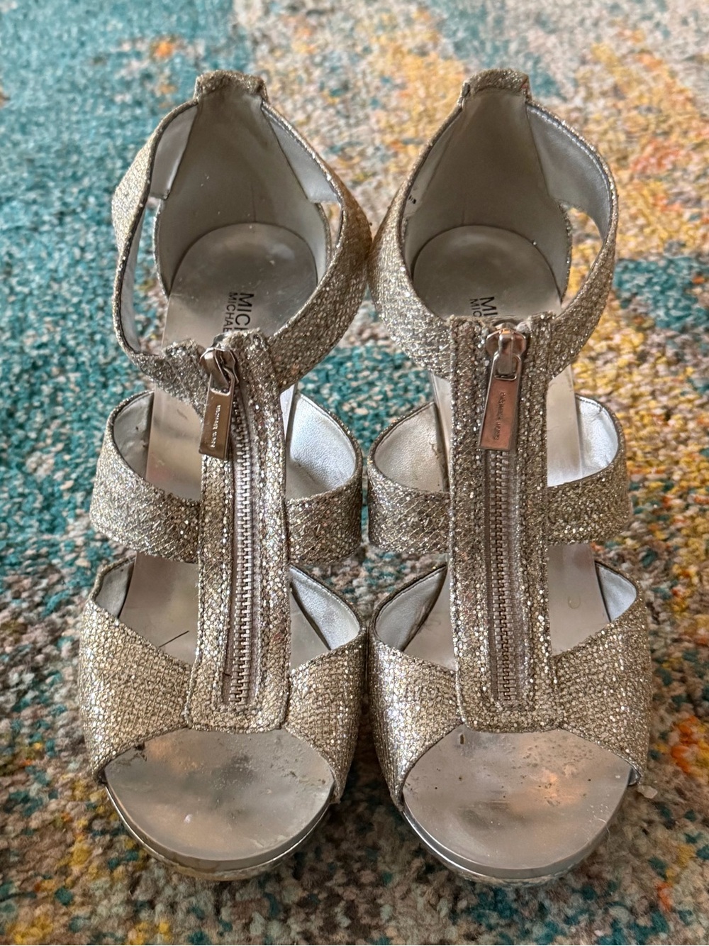 Michael Kors Berkeley T-Strap Glitter Heels